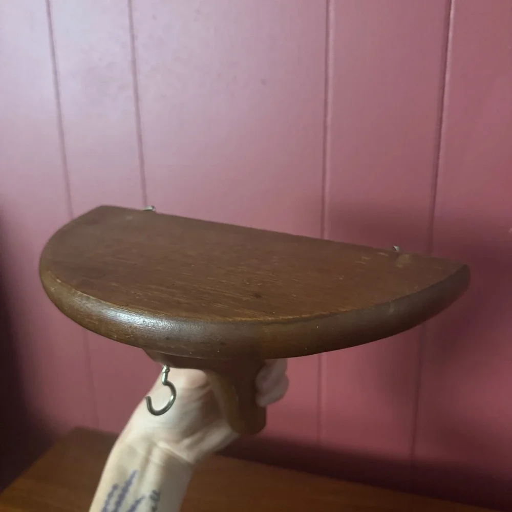 Vintage Mid Century Modern Wood Floating Half Moon Wall Shelf Small Brown 9.5 in